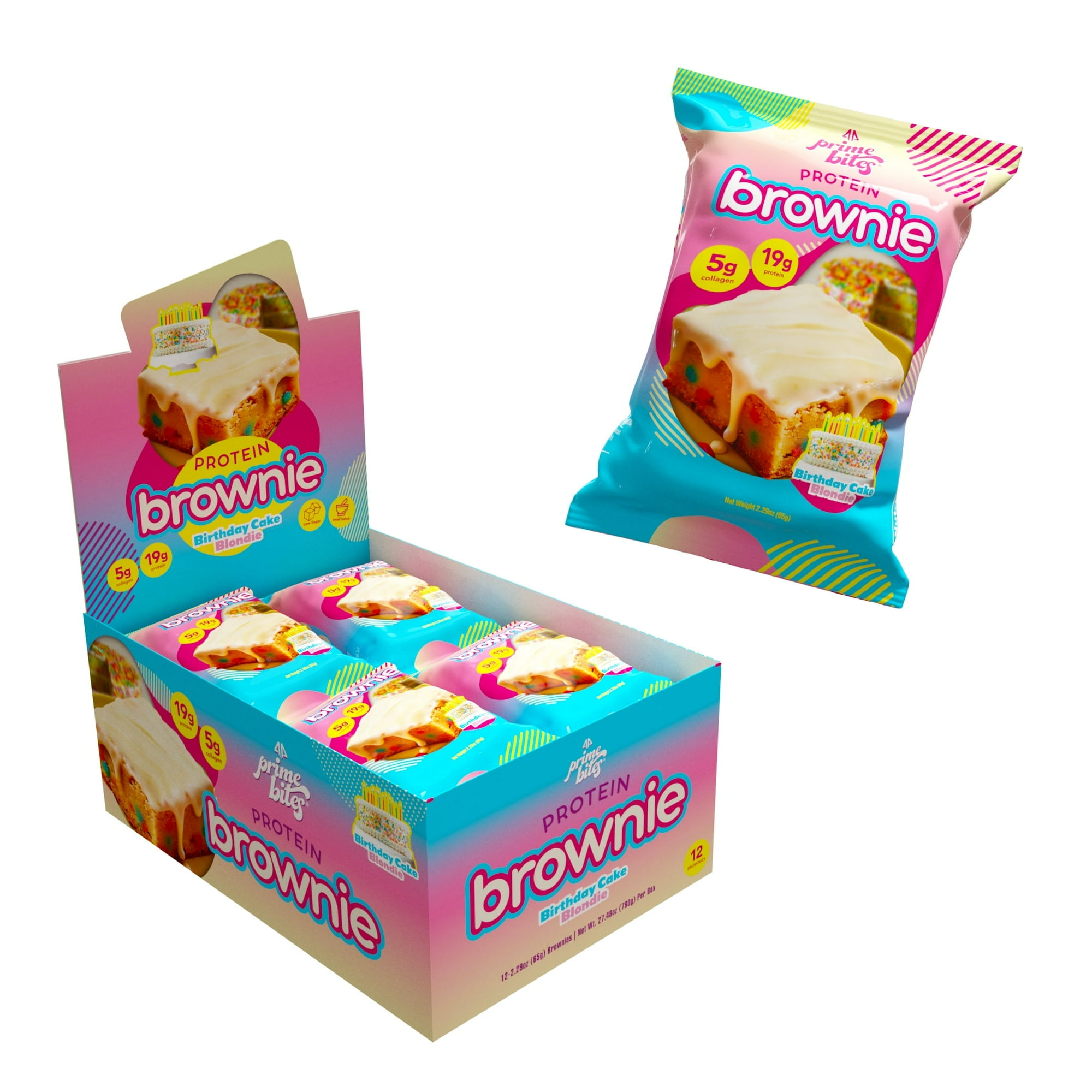 Prime Bites Protein Blondie, Birthday Cake, 12