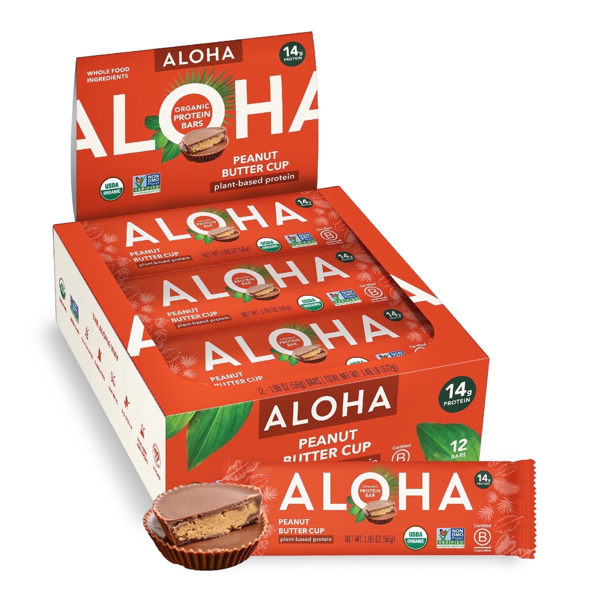 ALOHA Plant Protein Bar, Peanut Butter Cup, 12